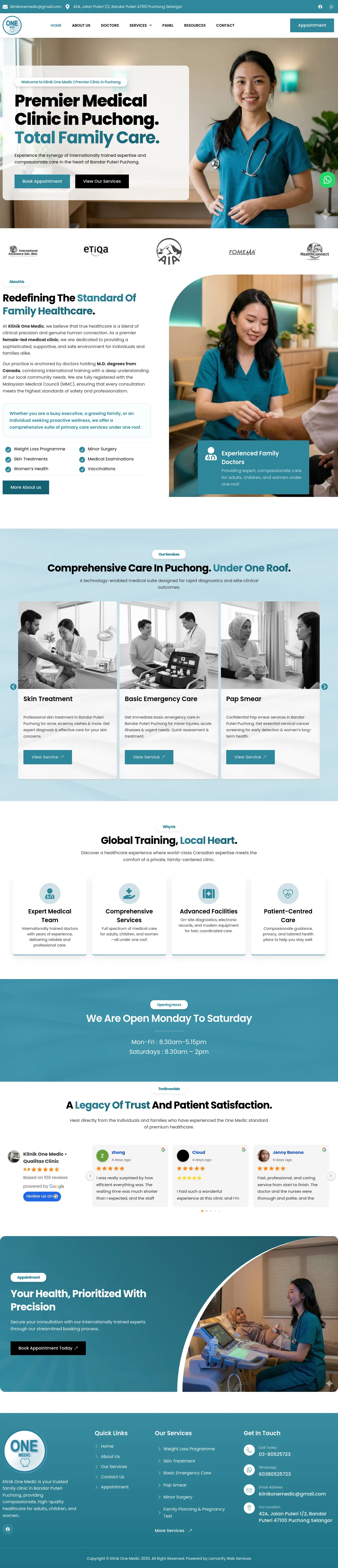 Klinik One Medic Puchong - Full Page Design Preview